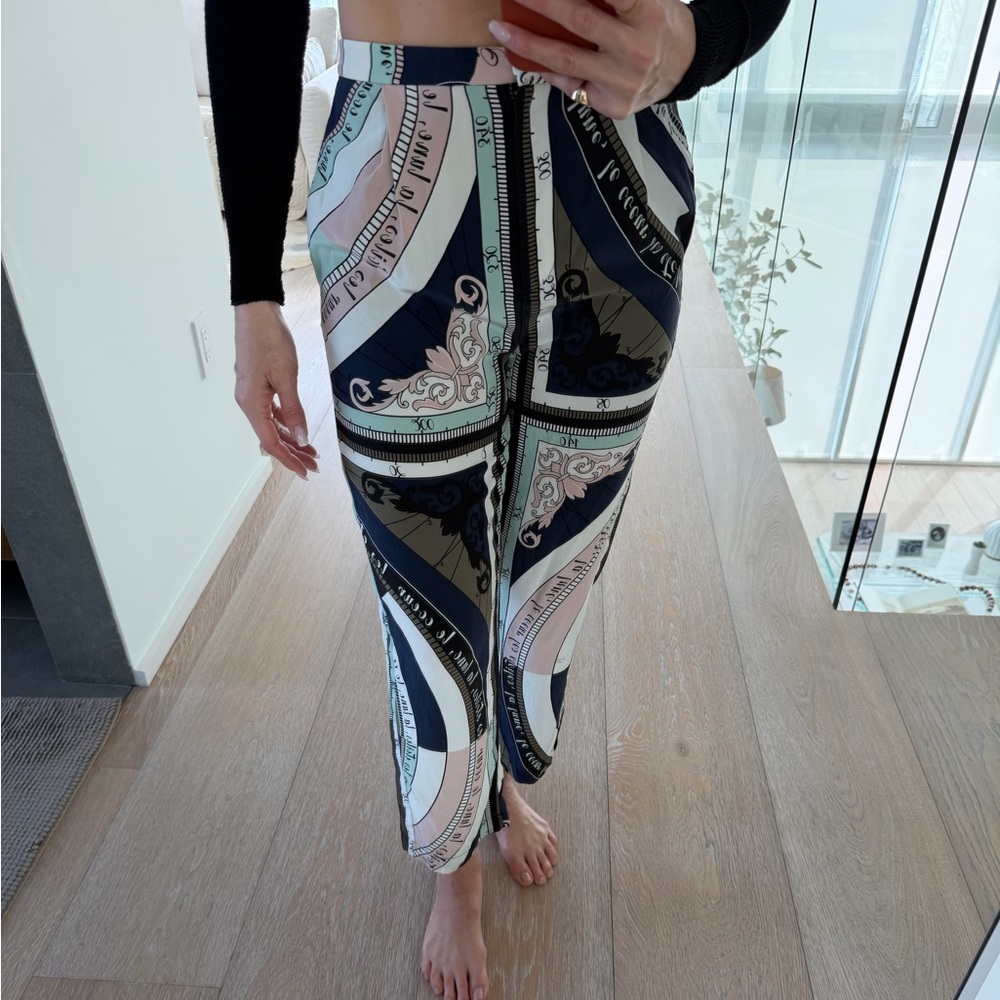 Tory Burch Navy, Cream & Pale Pink Wide-Leg Printed Pants